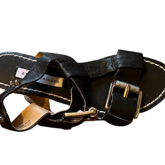 Etienne Aigner Black Leather Buckle Strap Sandals Sz 6 - Picture 2 of 5